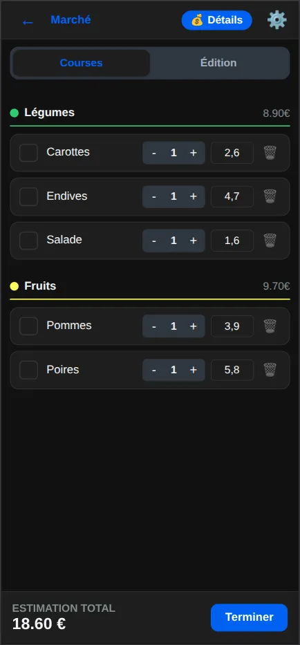 Calculez le montant des courses avant passage en caisse avec mes courses pro