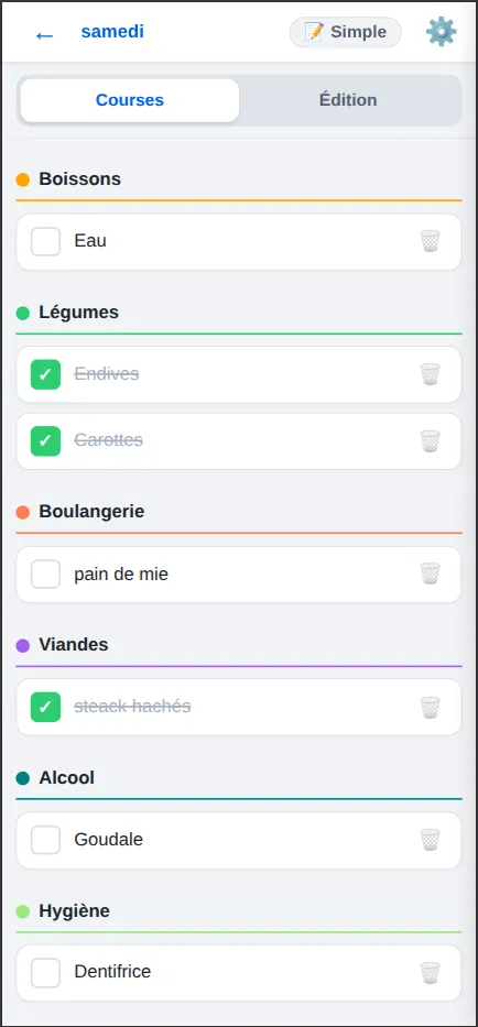 Capture d'écran de l'application gratuite mes courses pro