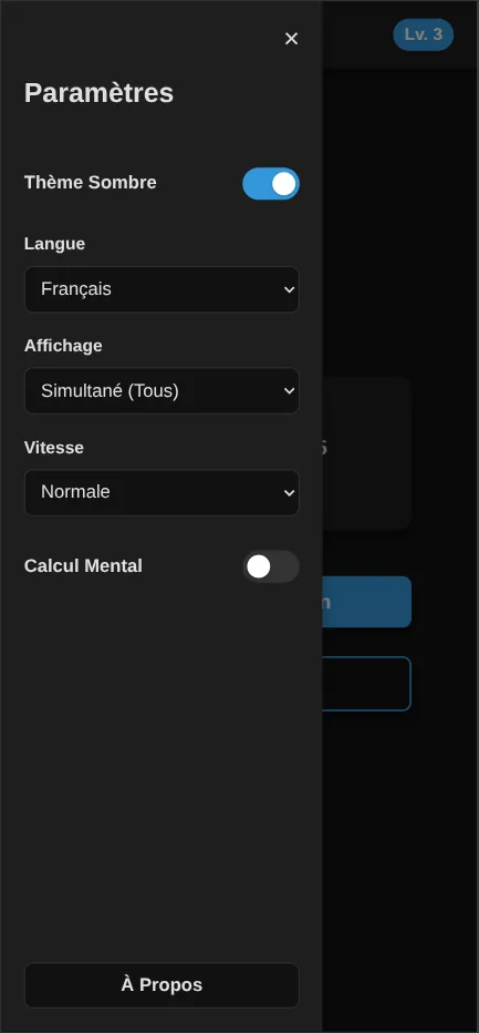 option de difficulté de app android sinapsia